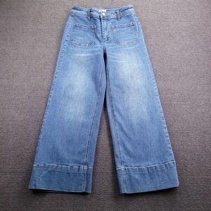 OAT Jeans Size 6/28 Wide Ankle High Rise Patch Pocket Medium Wash Denim